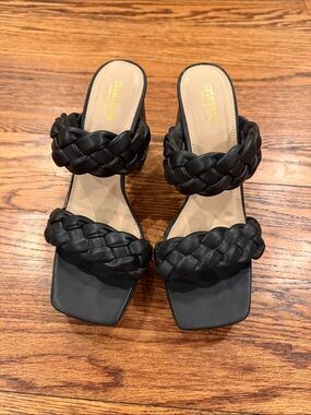 Black Braided Double-Strap Women’s Slide Sandals
